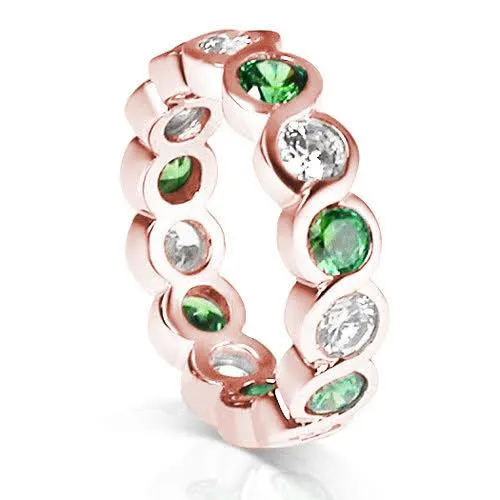 3.20 CT Round Cut Green Emeralds & Diamonds - Eternity Ring