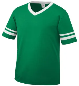 Augusta Kelly Green/White Adult Sleeve Stripe V-Neck Baseball Jersey