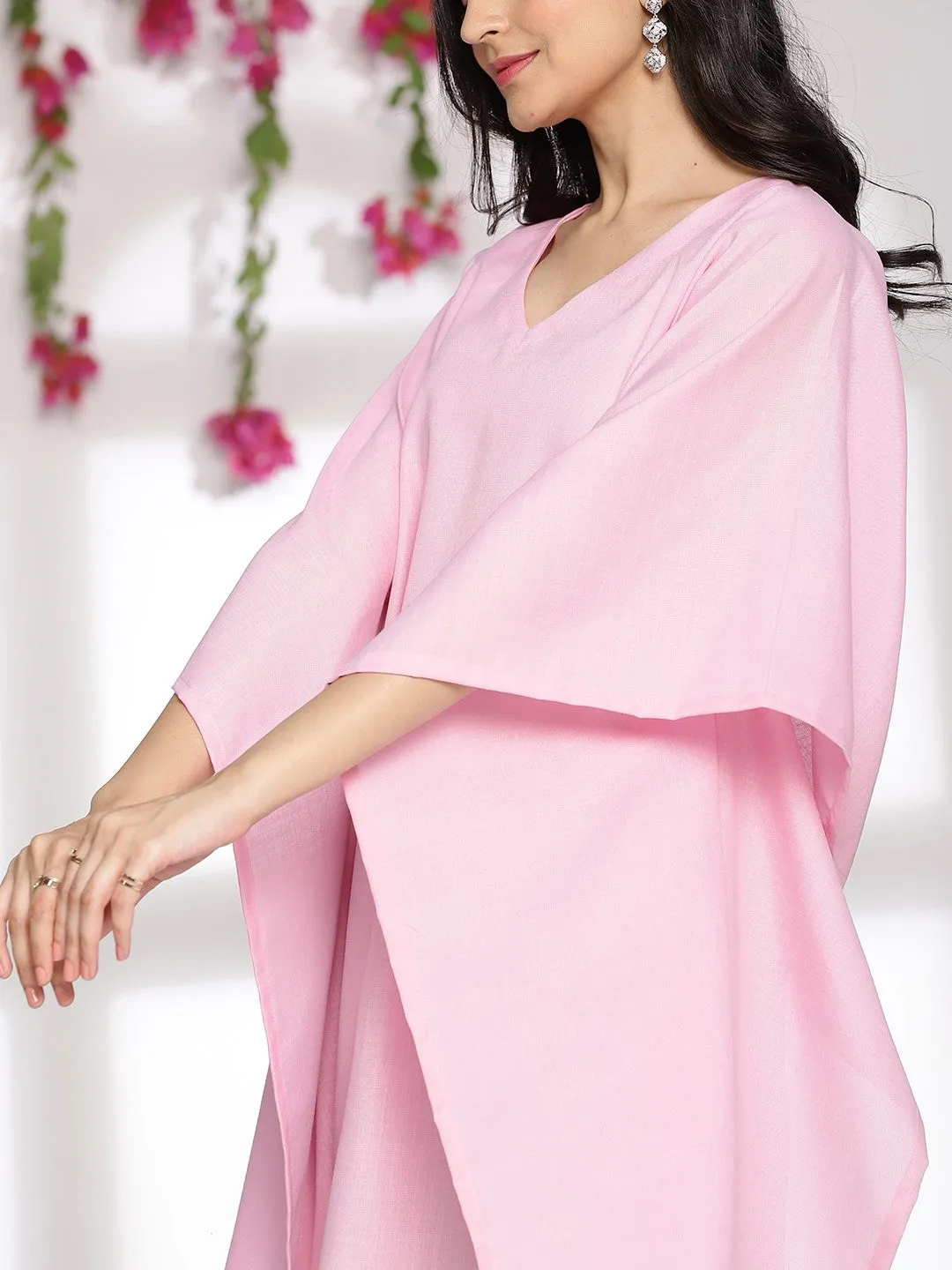 BabyPink CottonSlub KaftanKurta