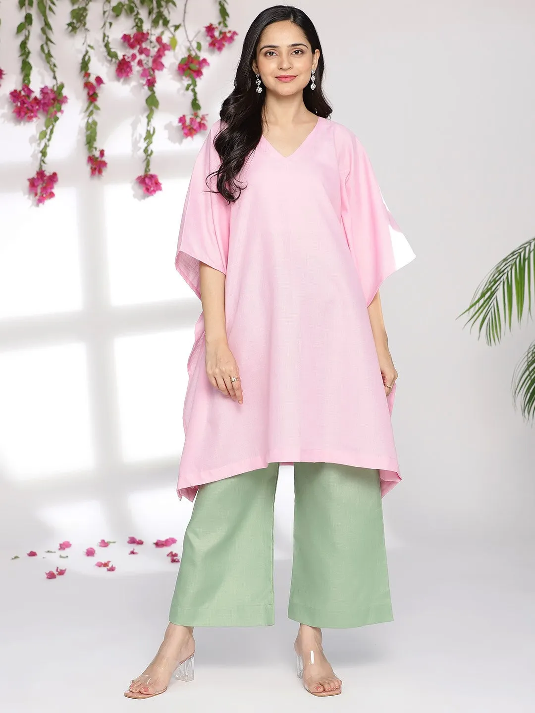 BabyPink CottonSlub KaftanKurta