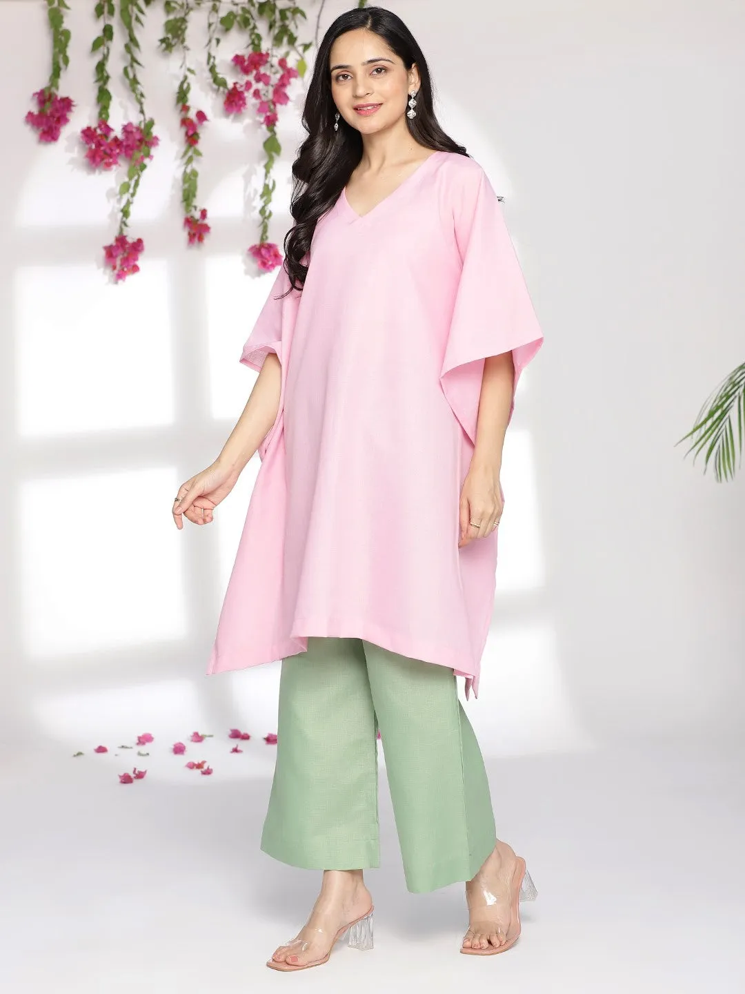 BabyPink CottonSlub KaftanKurta