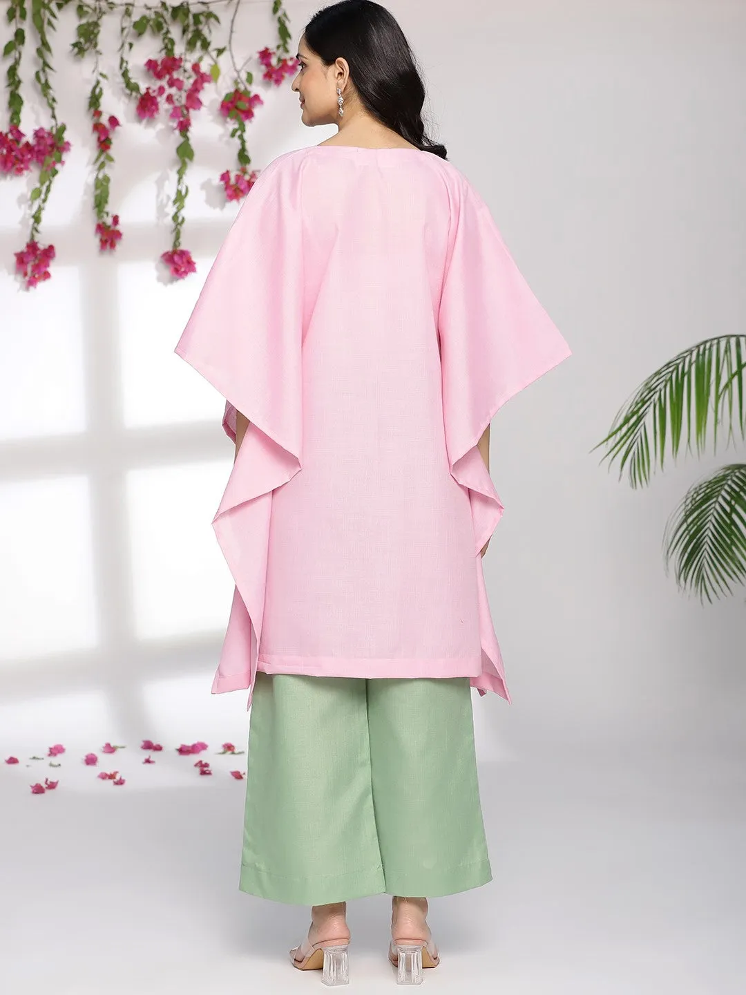 BabyPink CottonSlub KaftanKurta