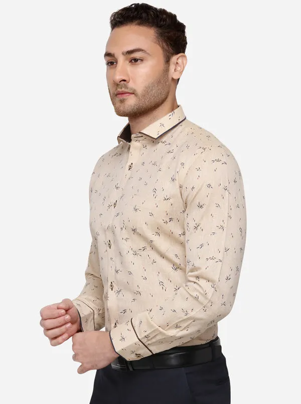 Beige Printed Slim Fit Party Wear Shirt | Greenfibre