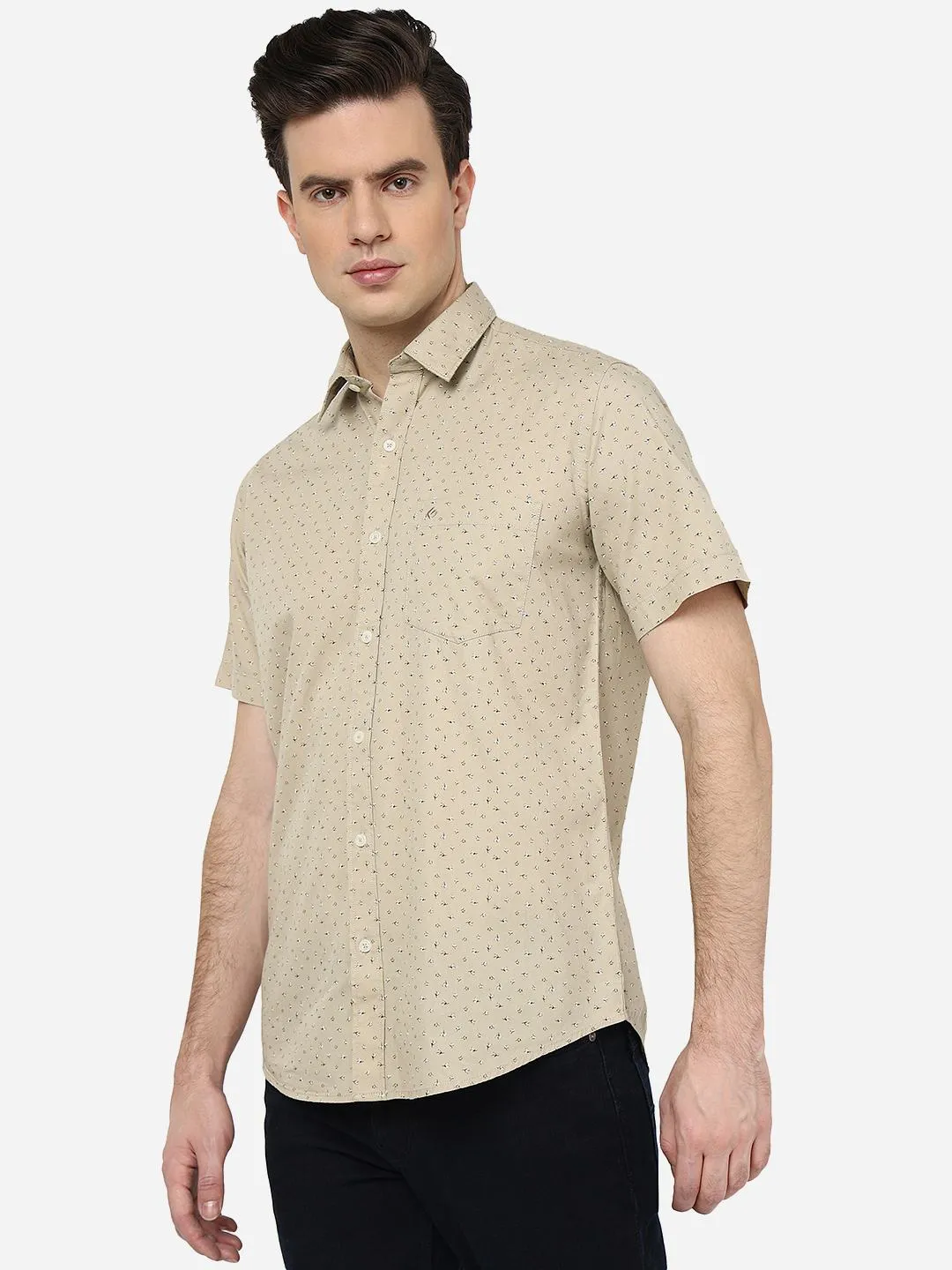 Beige Printed Smart Fit Semi Casual Shirt | Greenfibre