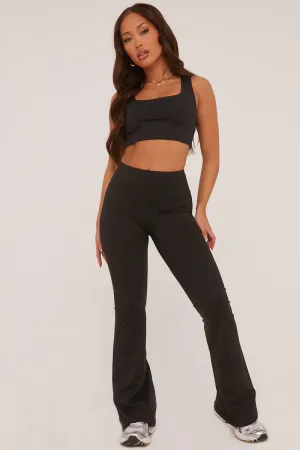 Black Ruched Back Flared Leg Trousers - Hazel