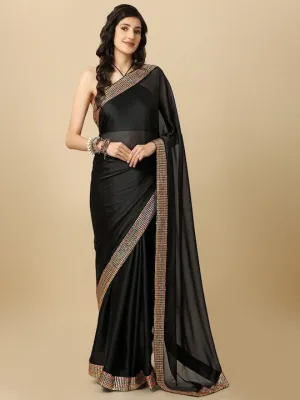 Black Sequinned Silk Blend Saree