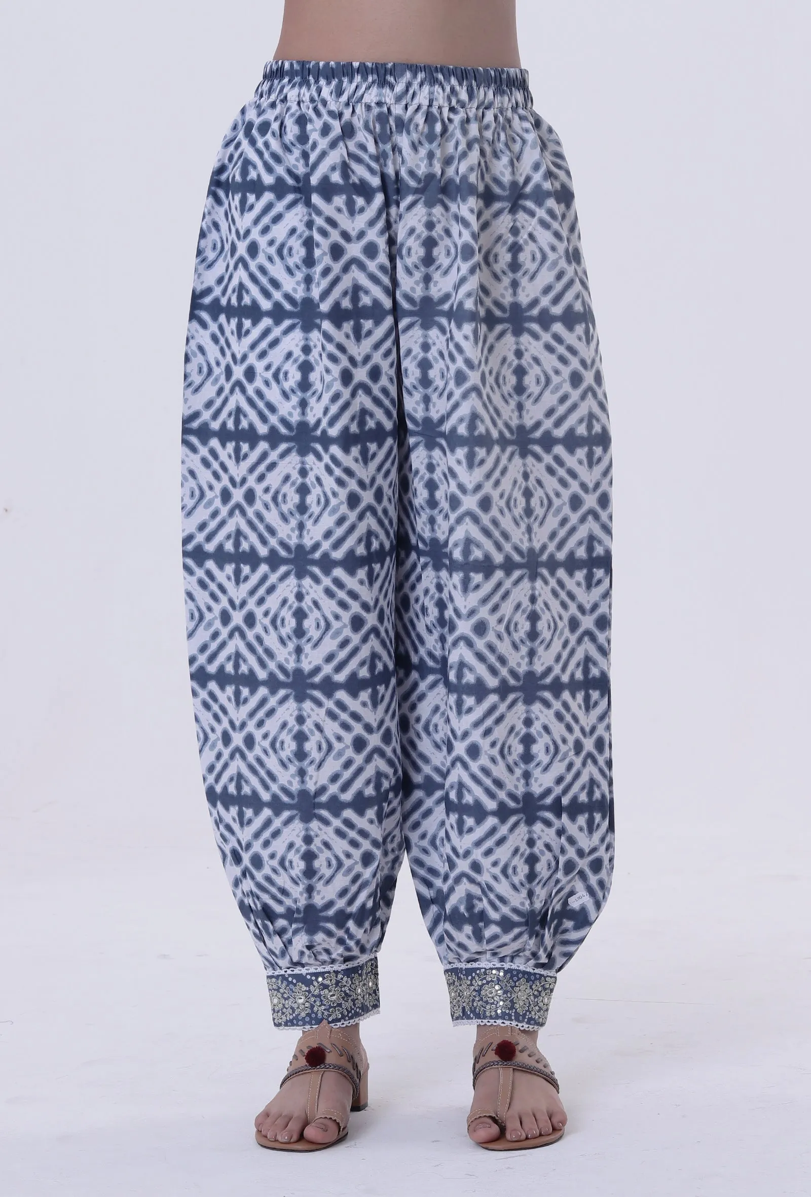 Blue & White Block Printed Cotton Pant