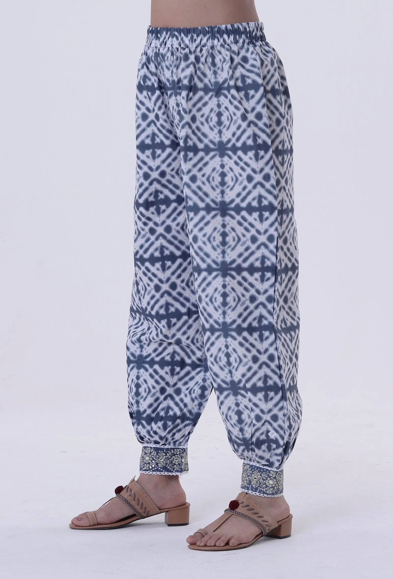 Blue & White Block Printed Cotton Pant