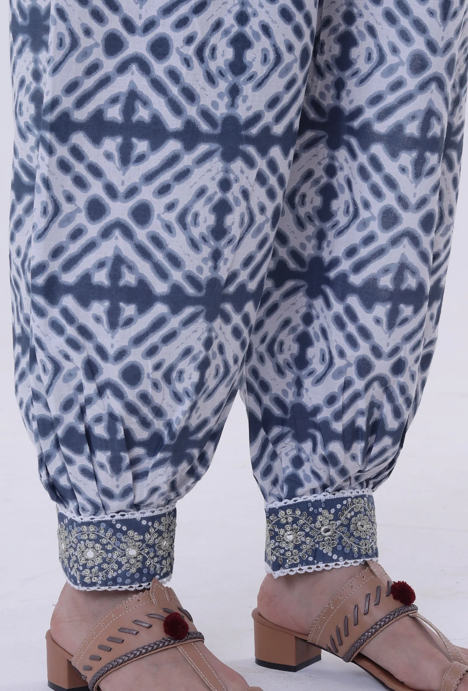 Blue & White Block Printed Cotton Pant