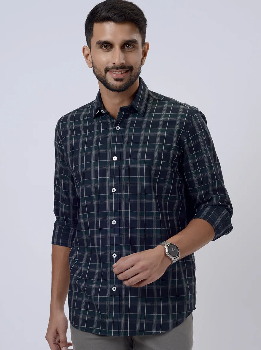 Blue Checked Tailored Fit Semi Casual Shirt | JadeBlue