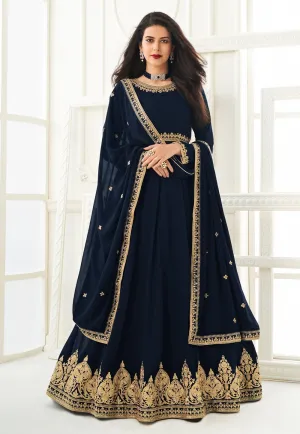 Blue Faux Georgette Embroidered Anarkali Suit