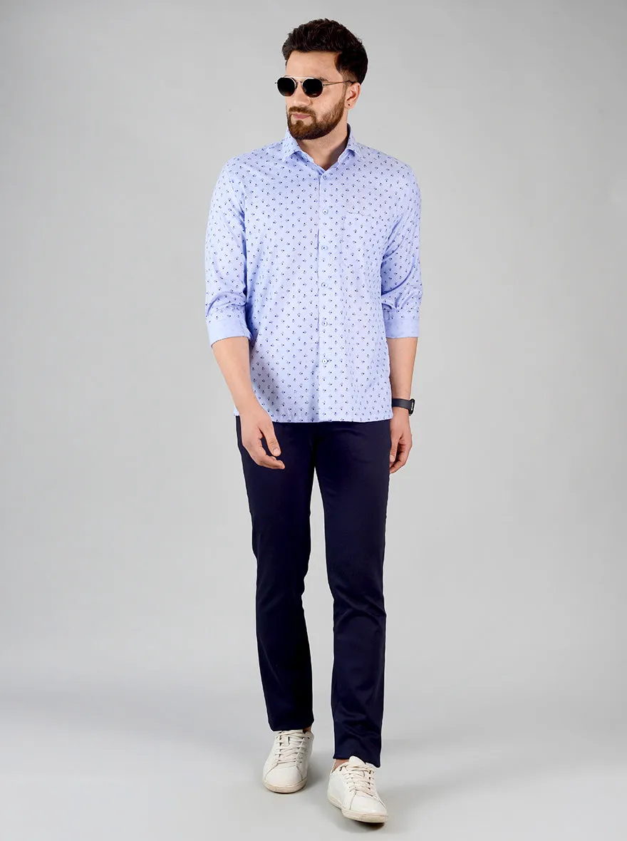 Blue Printed Regular Fit Formal Shirt | Greenfibre