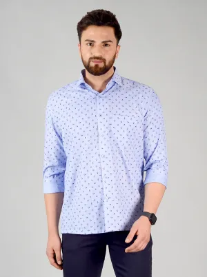 Blue Printed Regular Fit Formal Shirt | Greenfibre