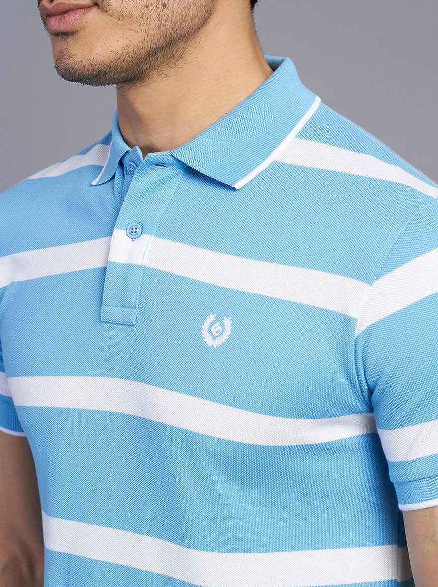 Blue Striped Slim Fit Polo T-Shirt | Greenfibre