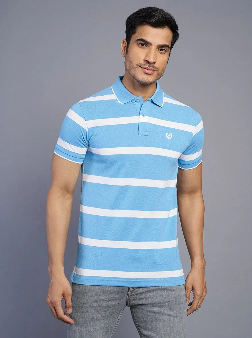 Blue Striped Slim Fit Polo T-Shirt | Greenfibre