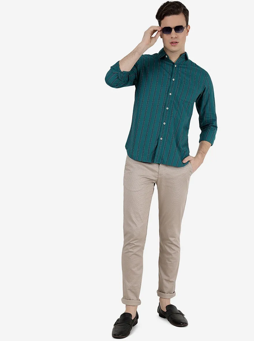 Bottle Green Striped Slim Fit Casual Shirt | JadeBlue