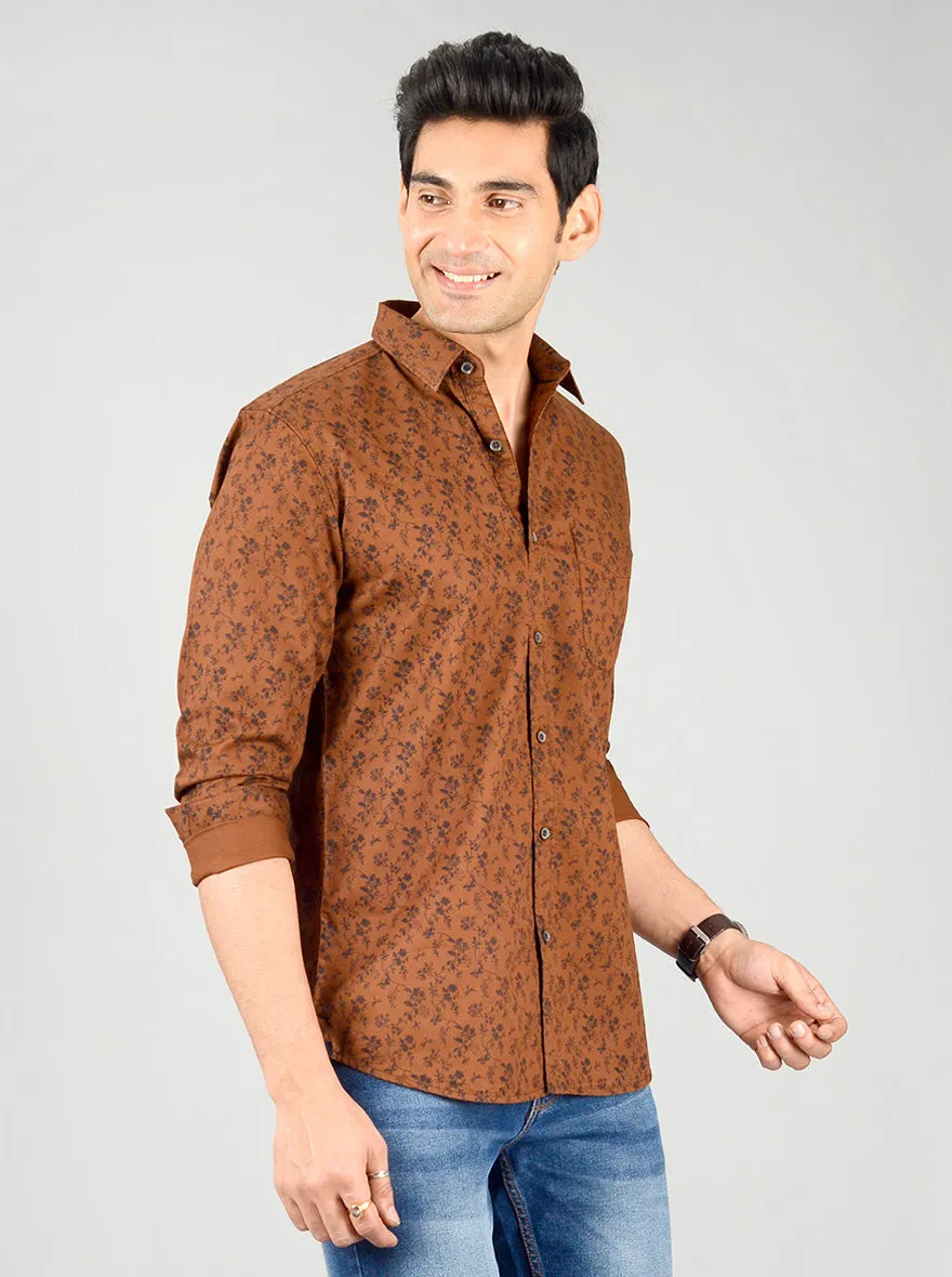 Brown Printed Slim Fit Casual Shirt | JadeBlue