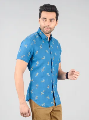 Campanula Blue Printed Slim Fit Casual Shirt | JadeBlue