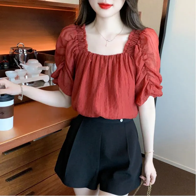 Chiffon Pullover Square Collar Blouse