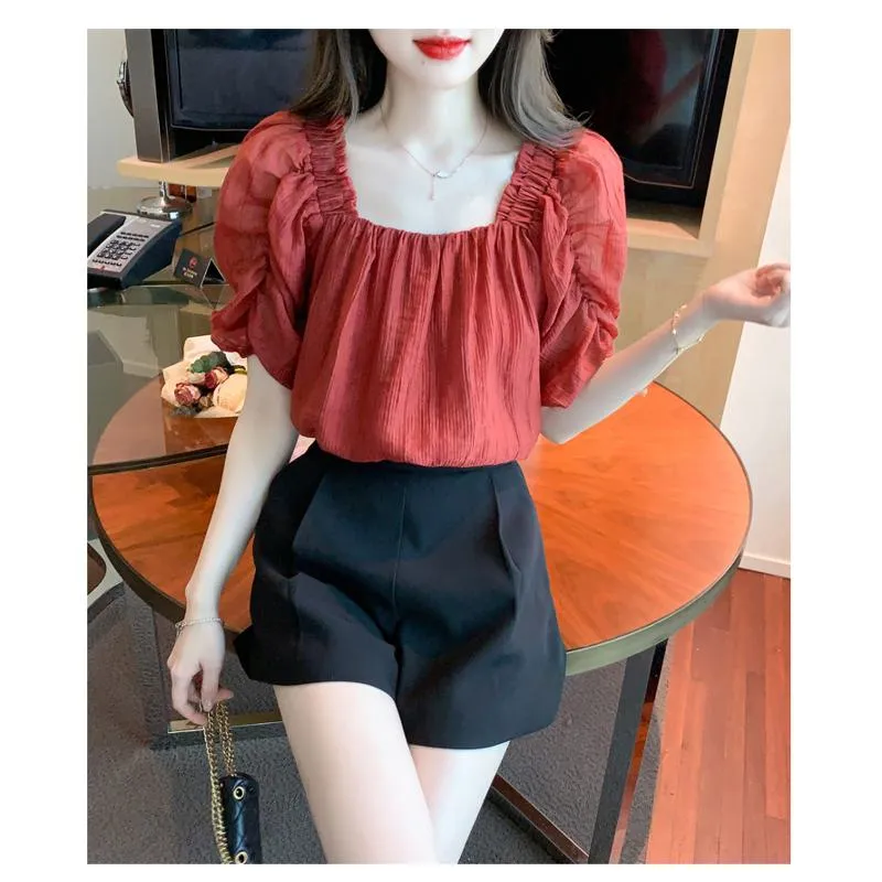 Chiffon Pullover Square Collar Blouse