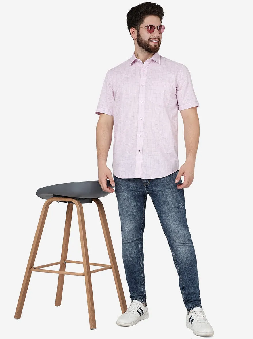 Cradle Pink Checked Slim Fit Semi Casual Shirt | JadeBlue