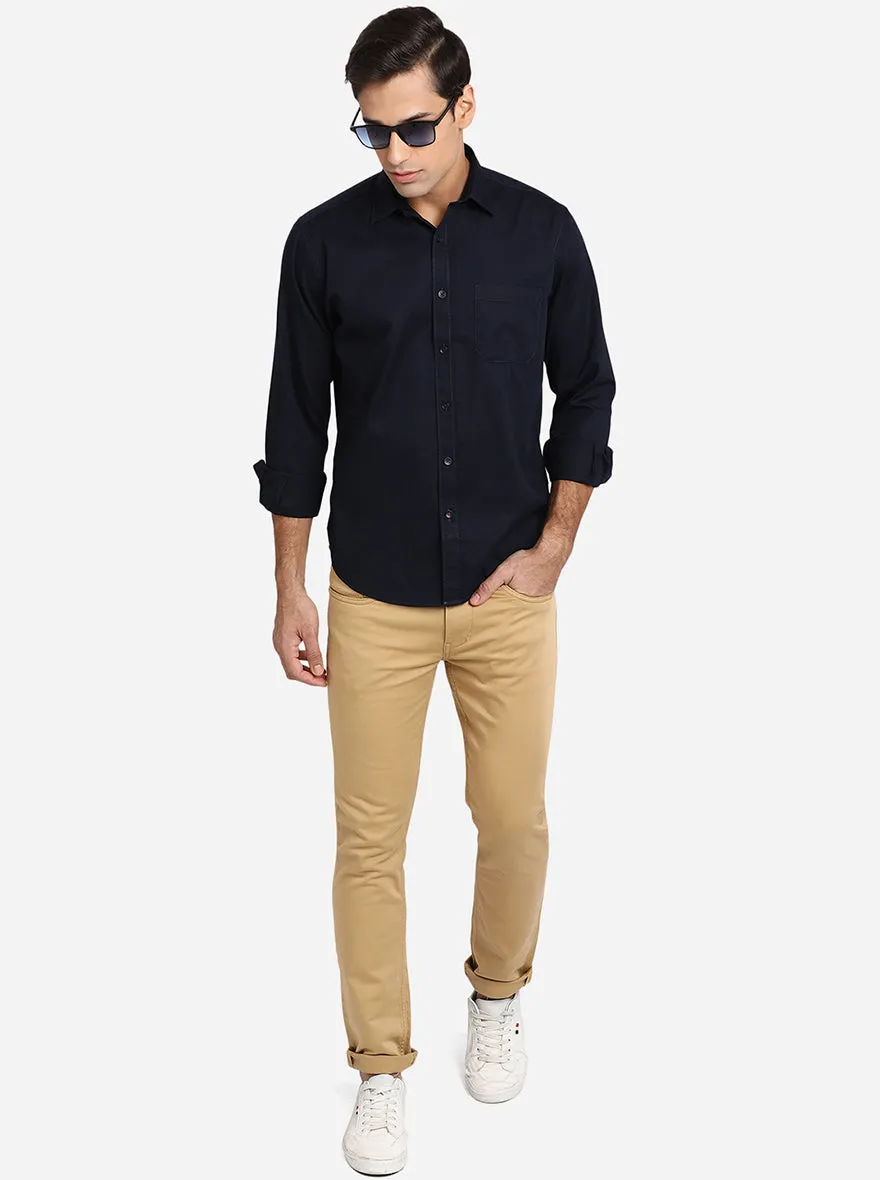 Dark Blue Solid Classic Fit Casual Shirt | Greenfibre