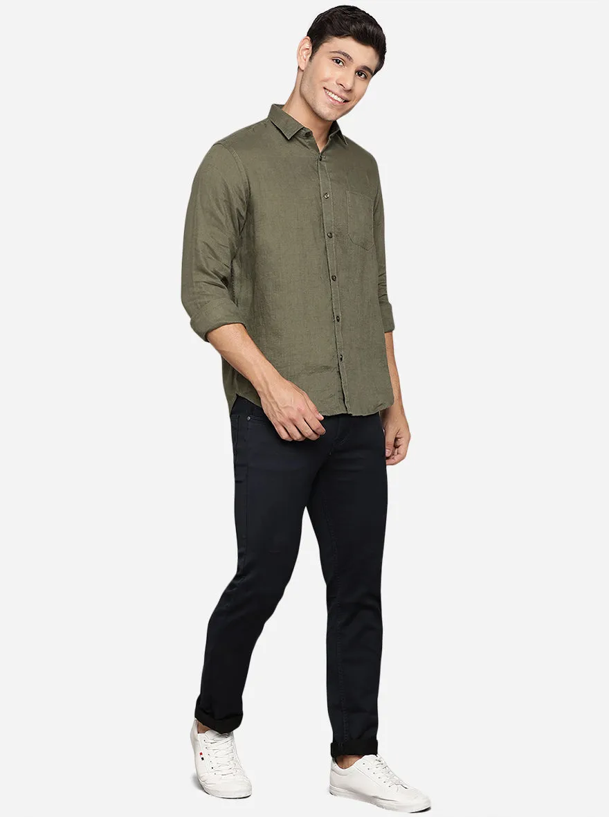 Dark Grey Solid Slim Fit Casual Shirt | Greenfibre