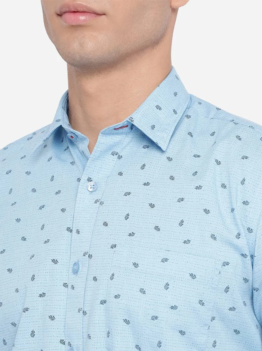 Ethereal Blue Printed Slim Fit Casual Shirt | Greenfibre