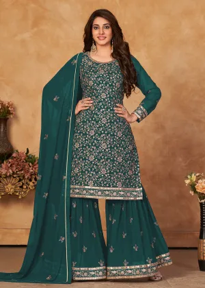 Fantastic Rama Green Embroidered Ceremonial Gharara Suit