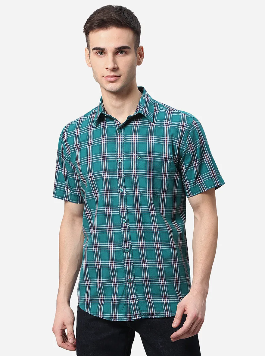 Green Checked Classic Fit Casual Shirt | Greenfibre