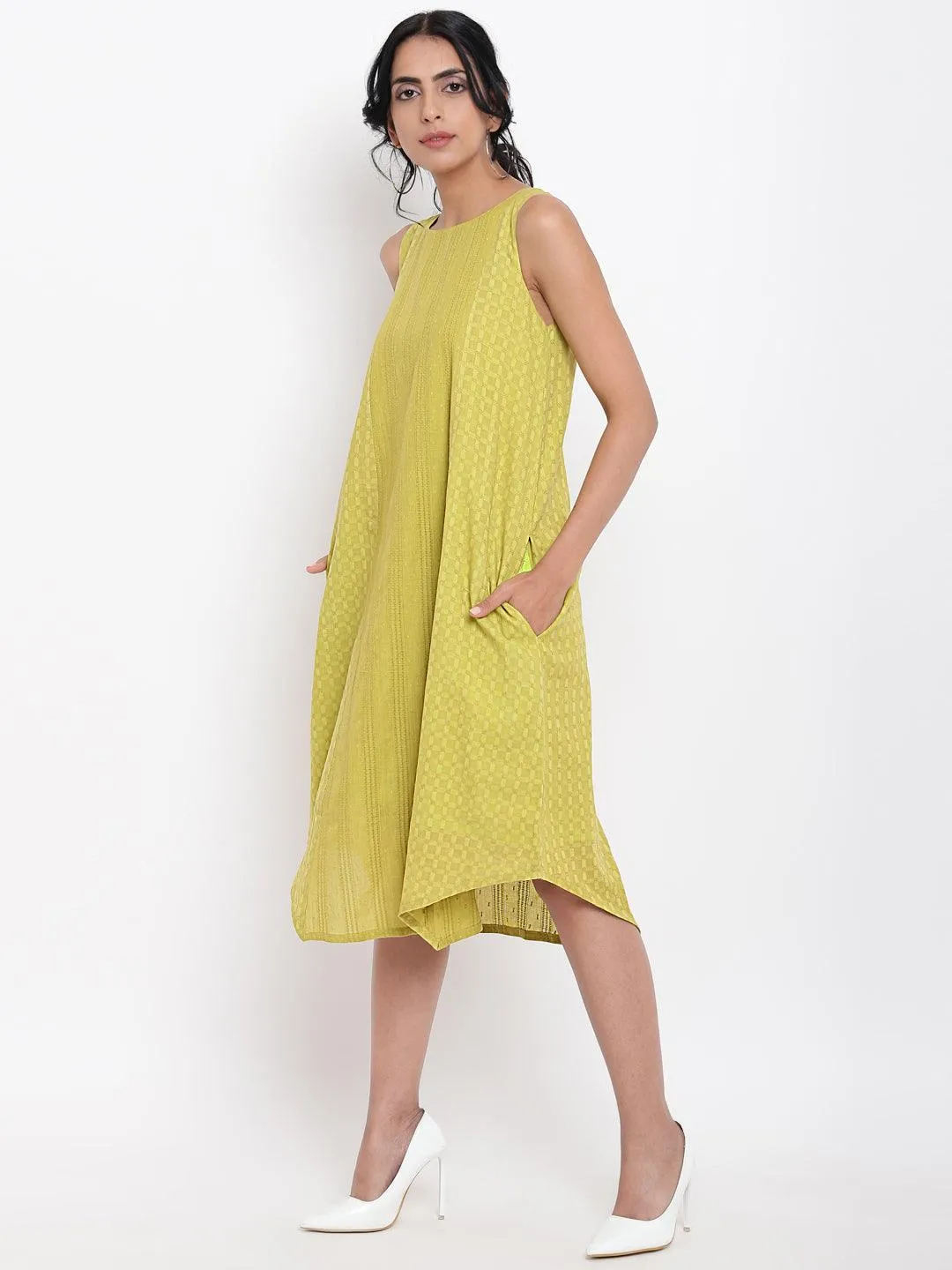 Green Cotton Panelled Dress