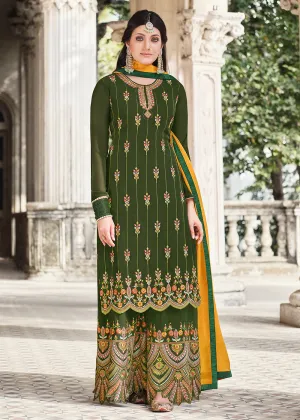 Green Traditional Style Georgette Designer Palazzo Suit