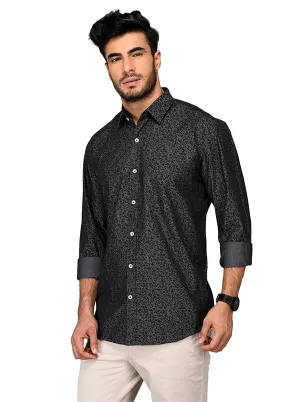 Grey & Black Printed Slim Fit Casual Shirt | JadeBlue