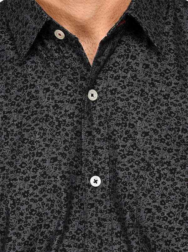 Grey & Black Printed Slim Fit Casual Shirt | JadeBlue