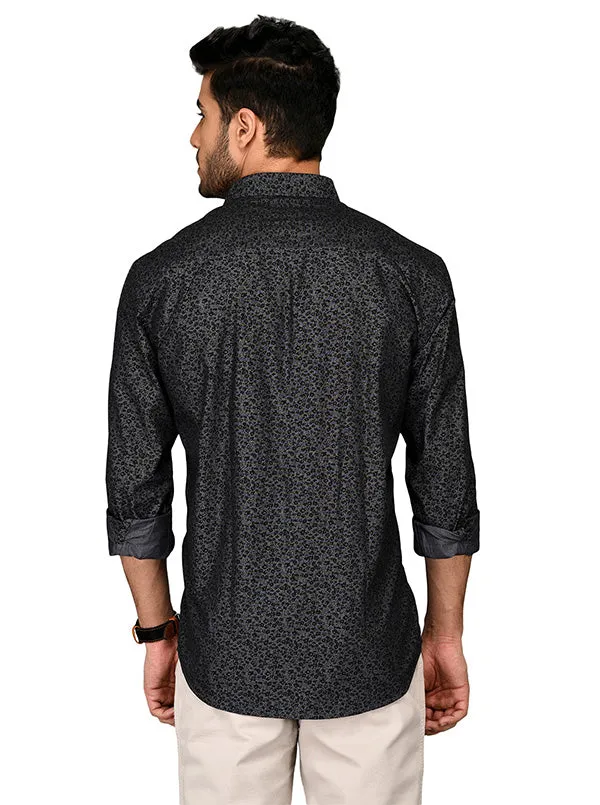 Grey & Black Printed Slim Fit Casual Shirt | JadeBlue