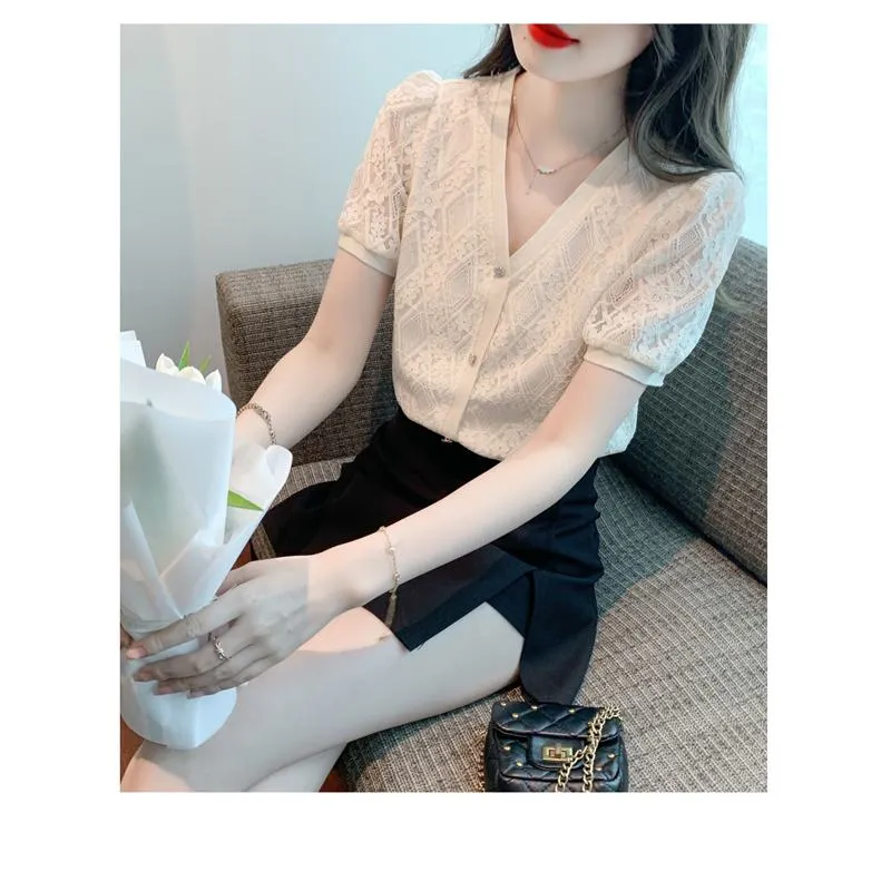 Hollowed-Out Lace Blouse