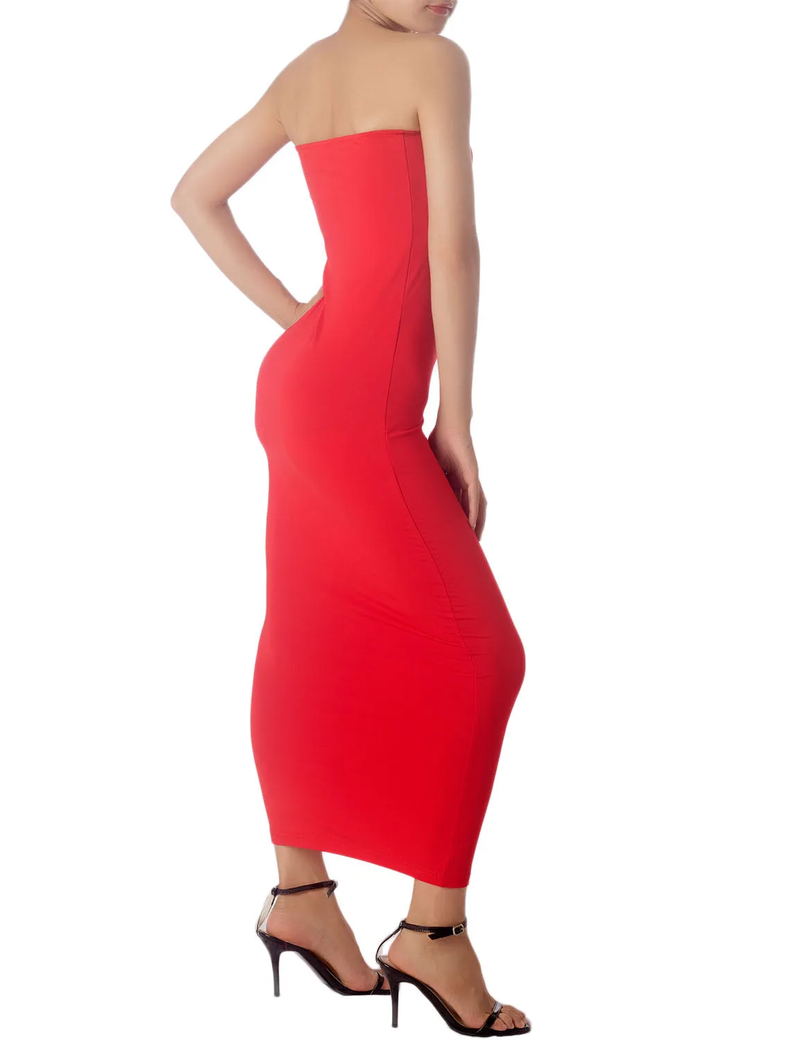 iB-iP Women's Semi See Through Sleeveless Stretchy Tube Pencil Tight Long Strapless Bodycon Dress