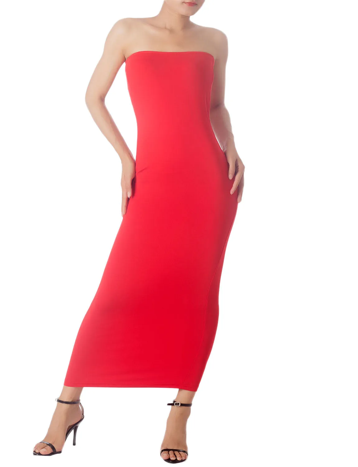 iB-iP Women's Semi See Through Sleeveless Stretchy Tube Pencil Tight Long Strapless Bodycon Dress