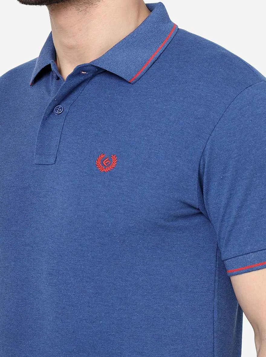 Indigo Blue Solid Slim Fit Polo T- Shirt | Greenfibre