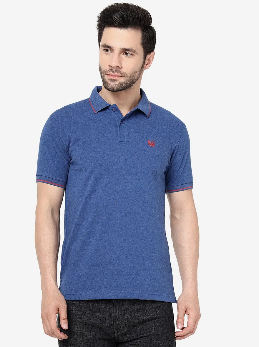 Indigo Blue Solid Slim Fit Polo T- Shirt | Greenfibre