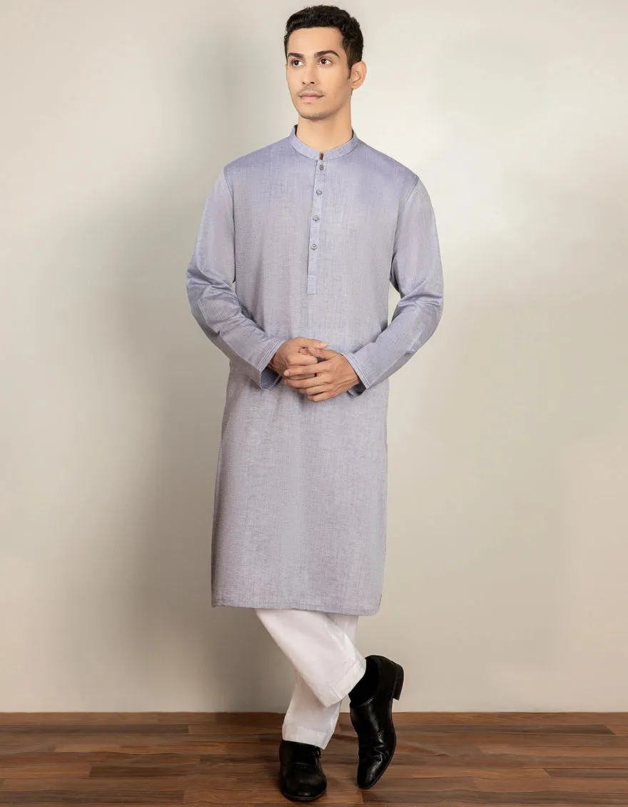 J. Mens Light Blue Cotton Casual Plain 2-Piece Kurta   Trouser