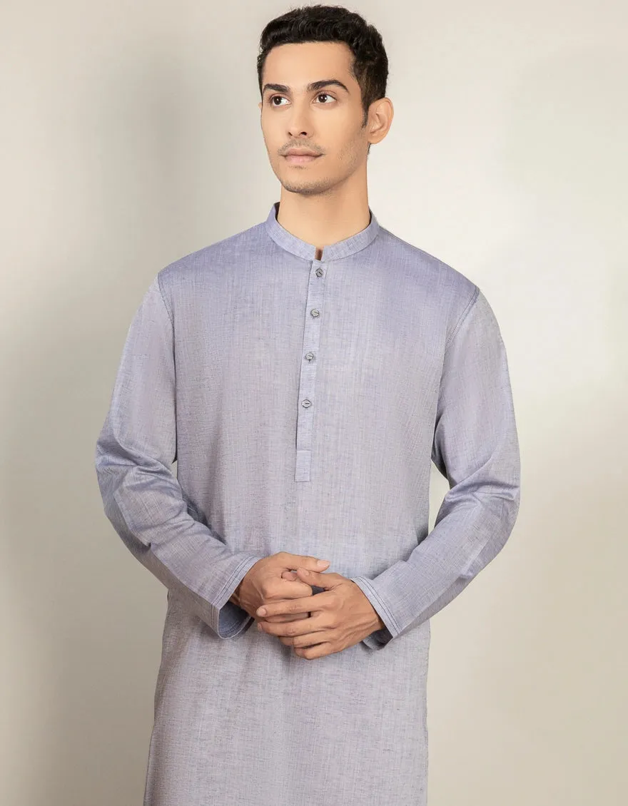 J. Mens Light Blue Cotton Casual Plain 2-Piece Kurta   Trouser