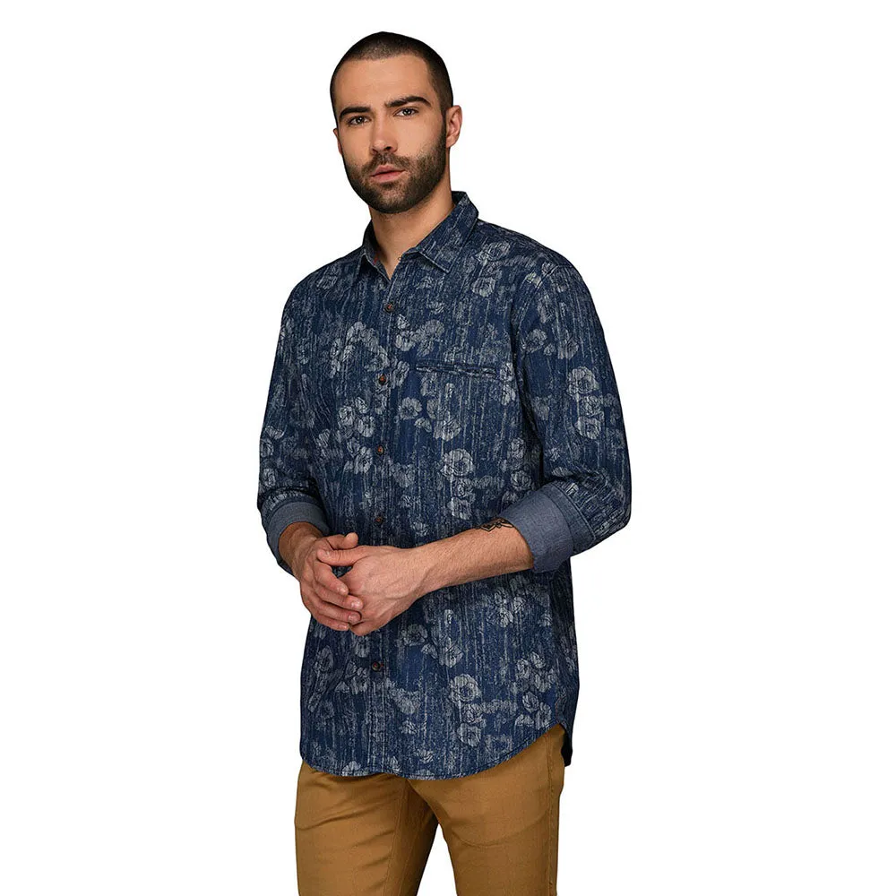 JadeBlue Navy Blue Printed Slim Fit Casual Shirt | JadeBlue