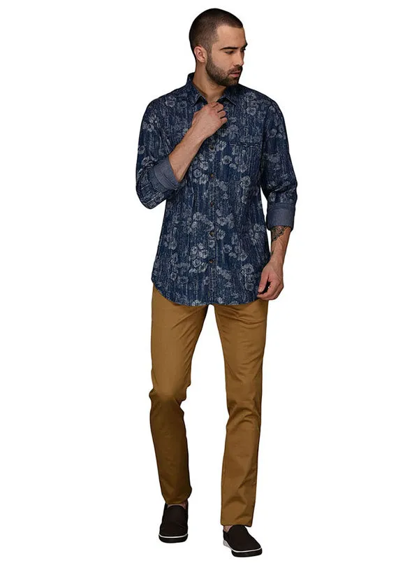 JadeBlue Navy Blue Printed Slim Fit Casual Shirt | JadeBlue