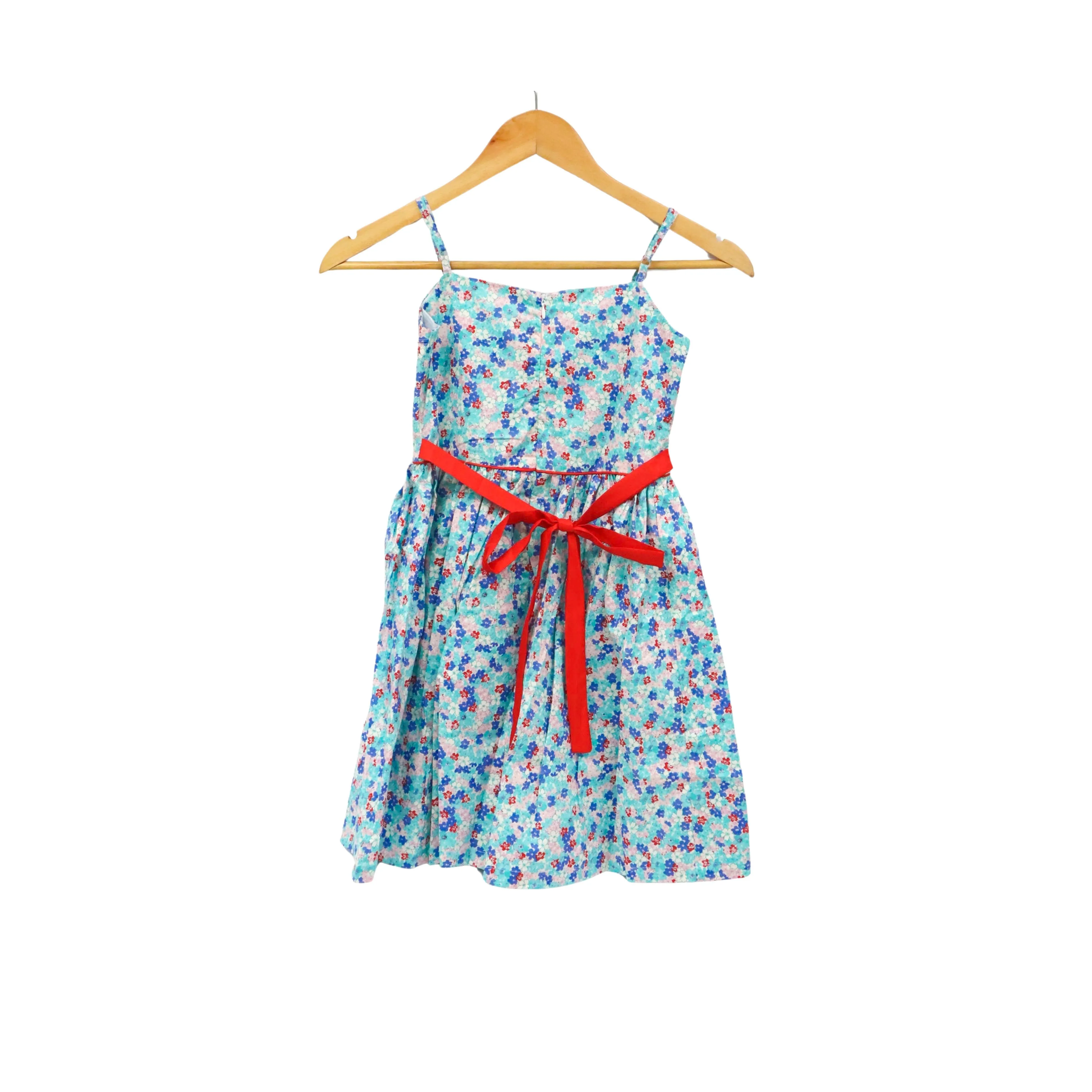 Kidscapade P. Square Neck with Ruffles Dress with Adjustable Strap and Floral Print - Aqua Blue