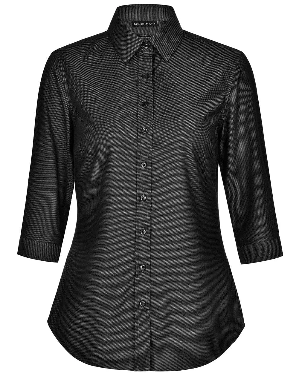 Ladies Dot Jacquard Stretch 3/4 Sleeve Ascot Shirt M8400Q