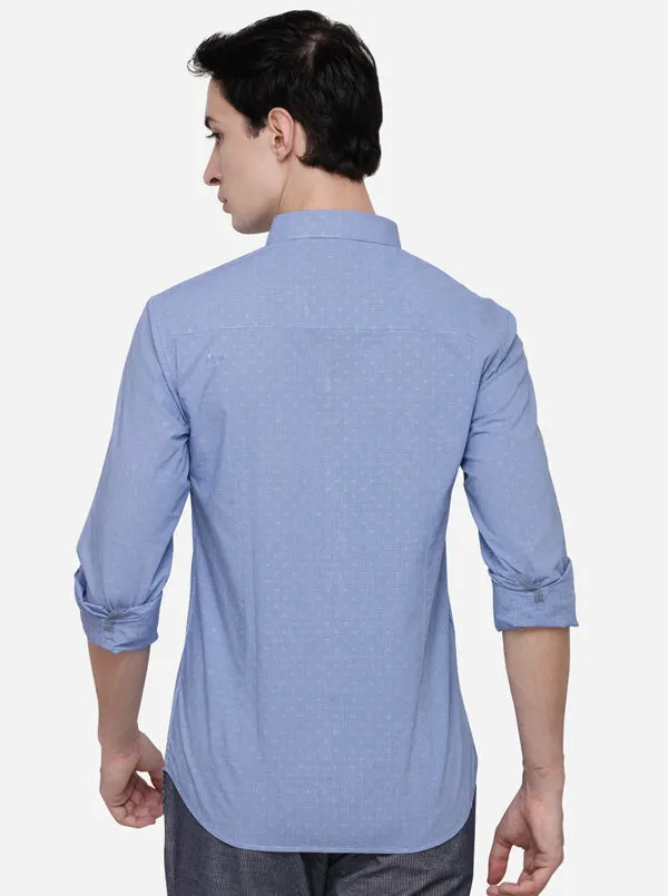 Light Blue Regular Fit Printed Casual Shirt | Greenfibre