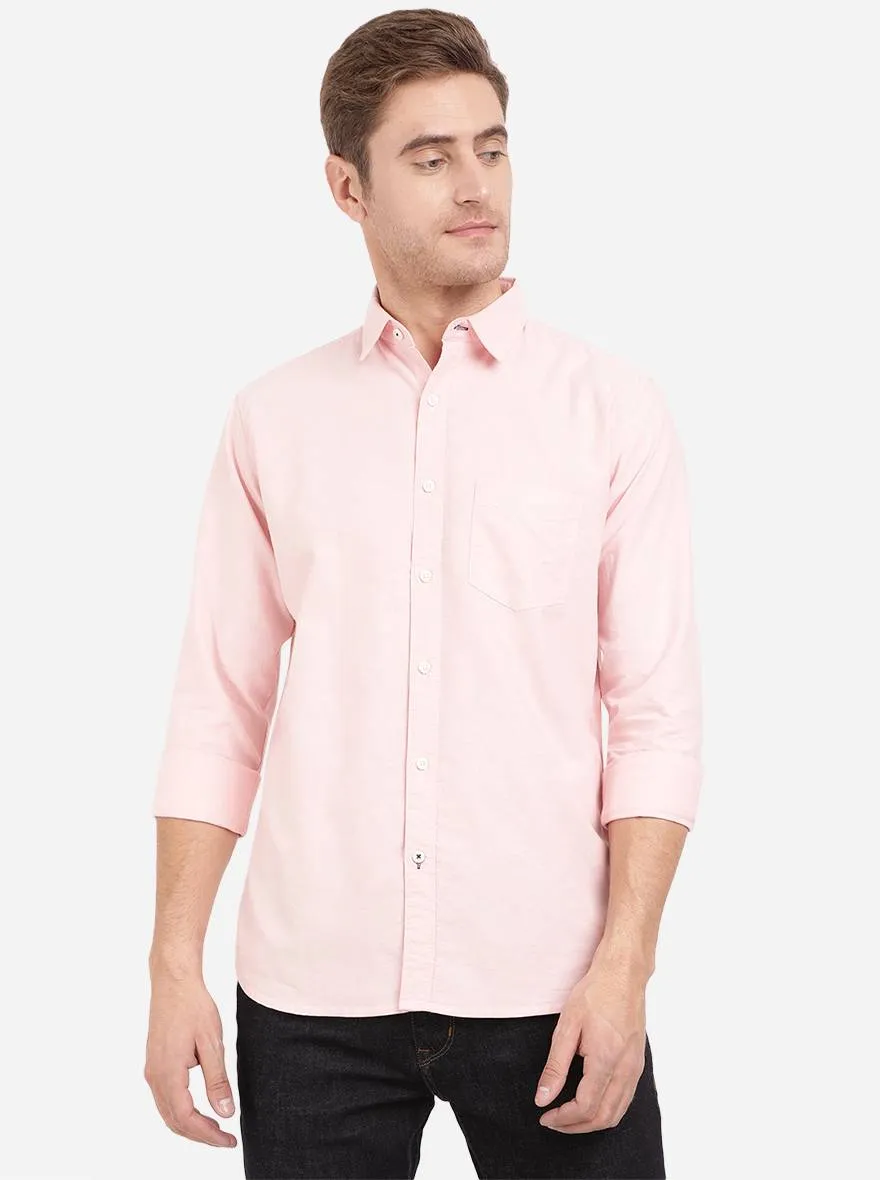 Light Pink Solid Slim Fit Semi Casual Shirt | JadeBlue