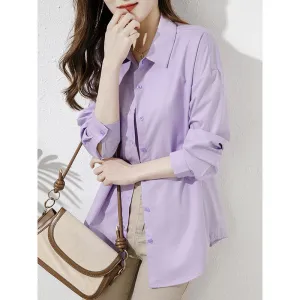 Loose Fit Long Sleeve Purple Outerwear Sun Protection Thin Casual Shirt