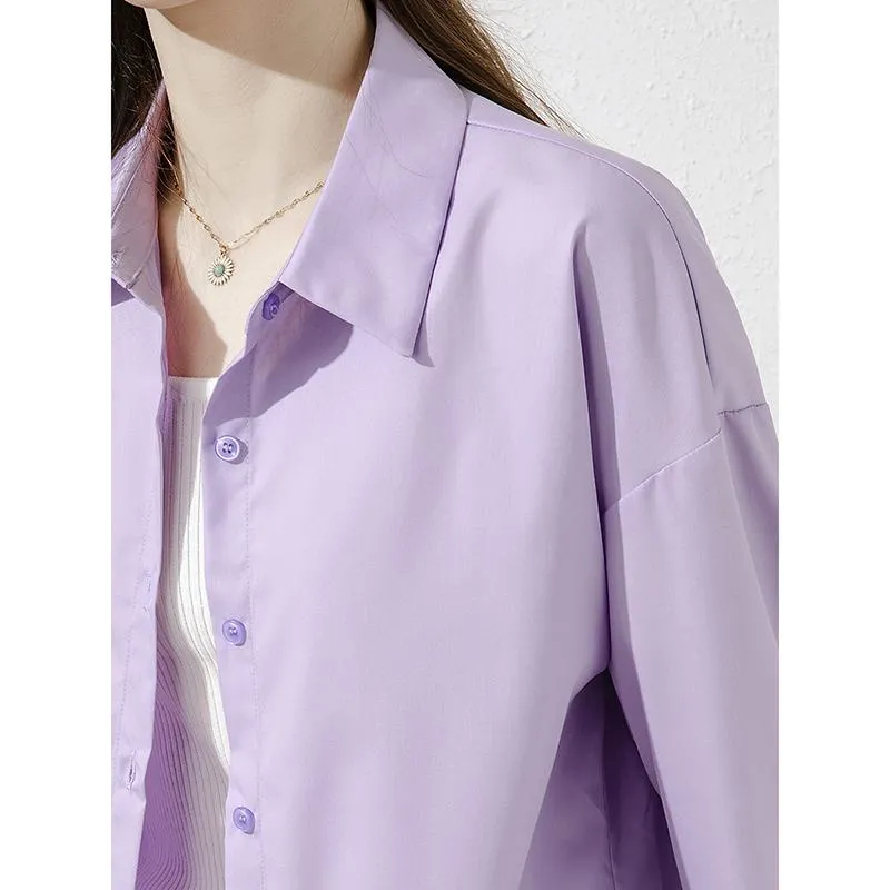 Loose Fit Long Sleeve Purple Outerwear Sun Protection Thin Casual Shirt